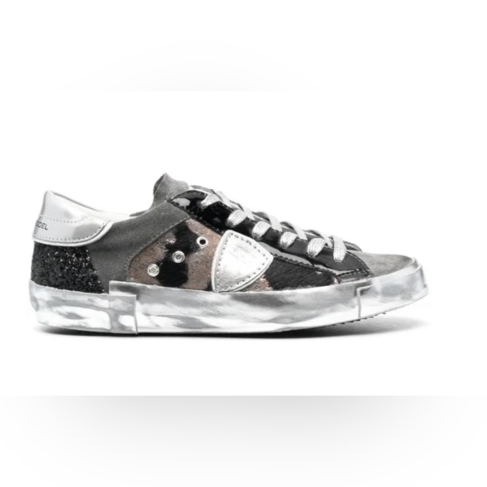 Philippe Model Gray, Black & White Low-Top Sneakers